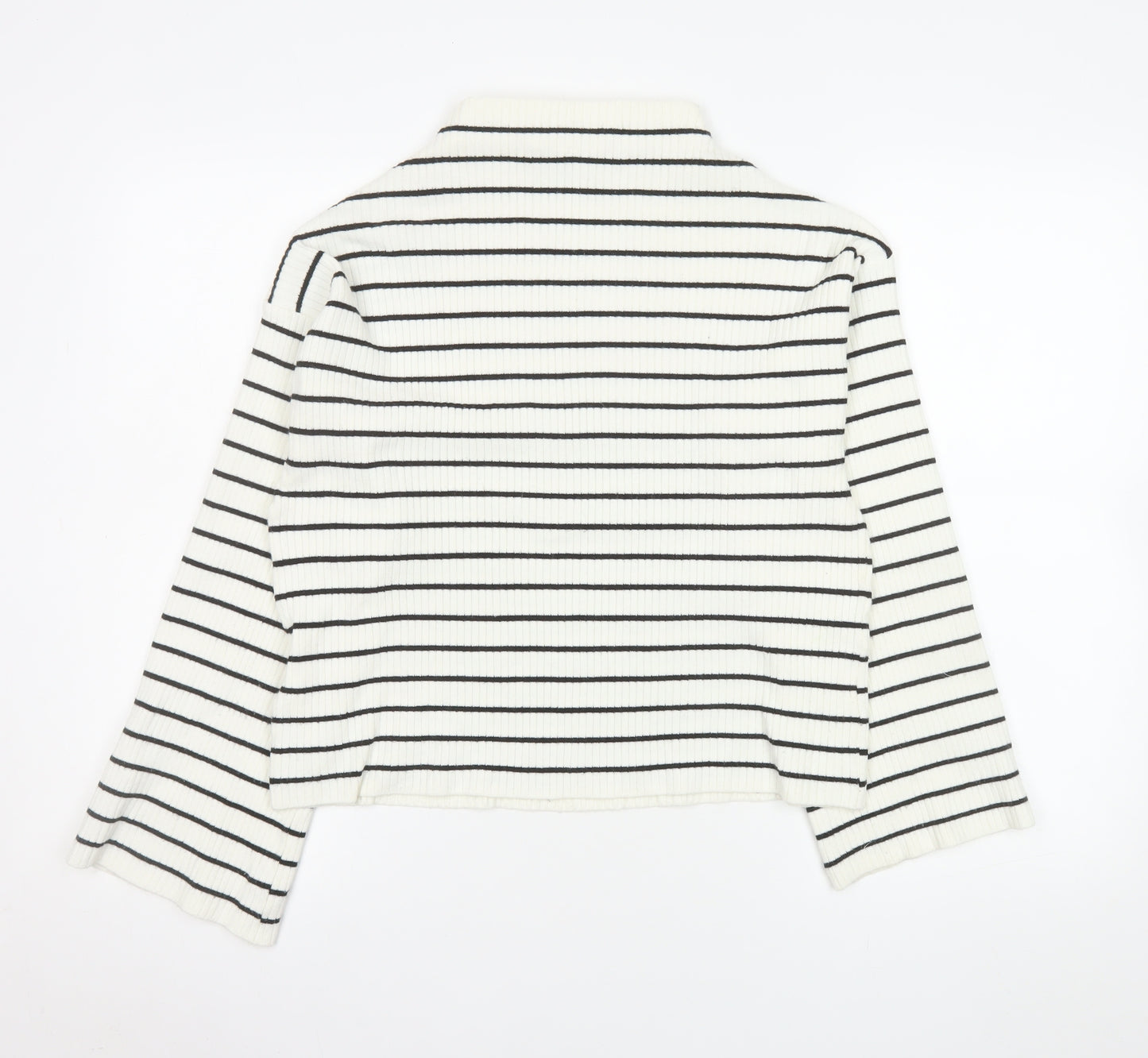 Topshop Women’s White Black Striped Mock Neck Knit Top Size 8