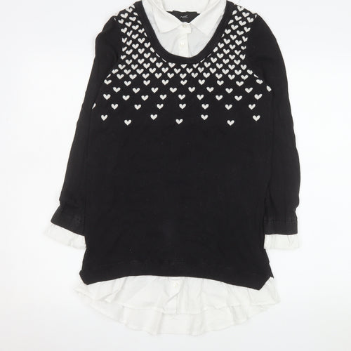 Next Women’s Black Heart Knit Layered Blouse Size 10