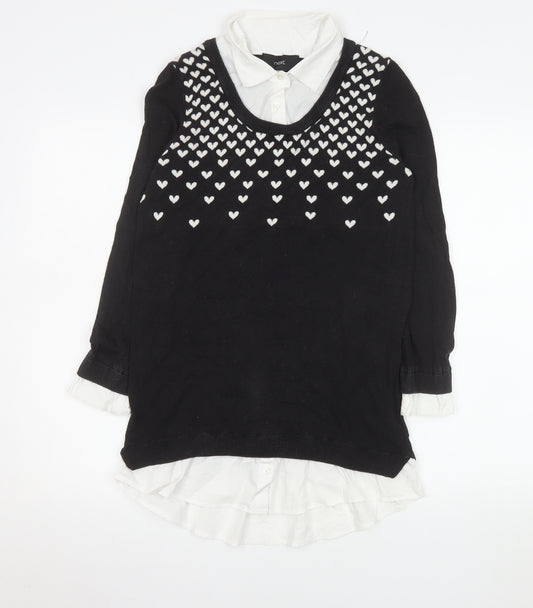 Next Women’s Black Heart Knit Layered Blouse Size 10