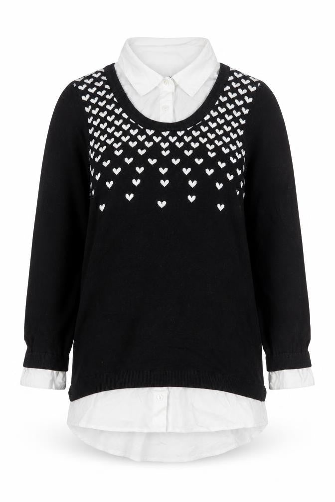 Front view of Next Women’s Black Heart Knit Layered Blouse, size UK 10