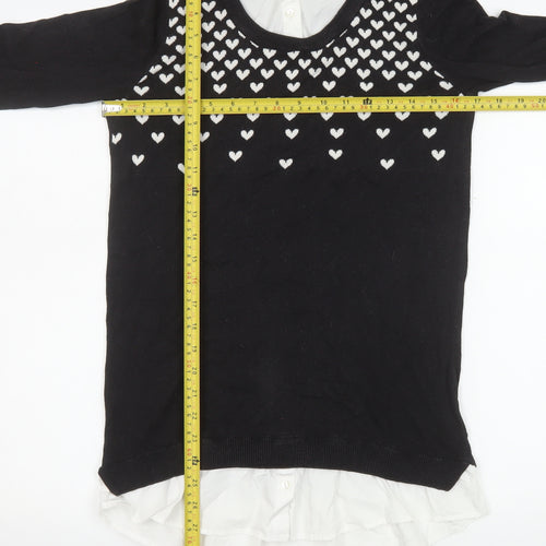 Next Women’s Black Heart Knit Layered Blouse Size 10