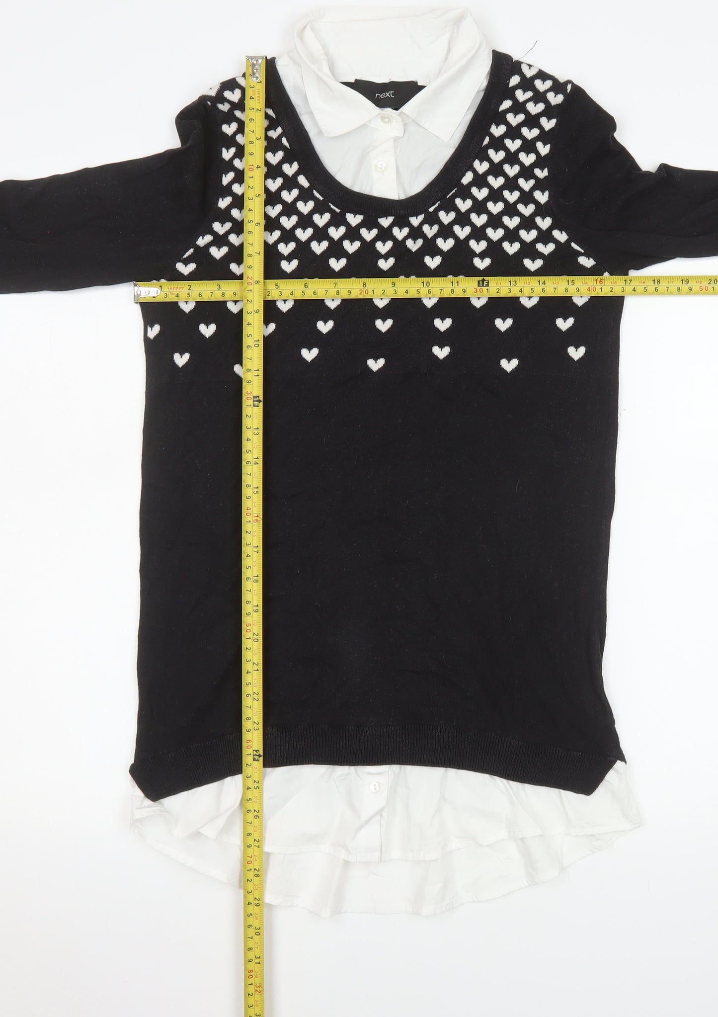 Next Women’s Black Heart Knit Layered Blouse Size 10