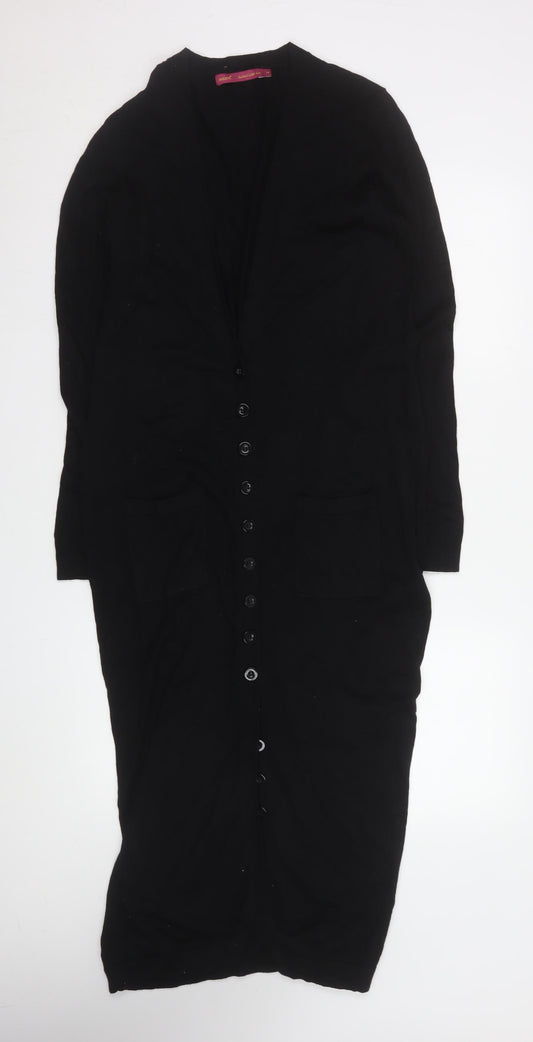 Next Women’s Black Long Button Cardigan Size 14 Cotton Blend