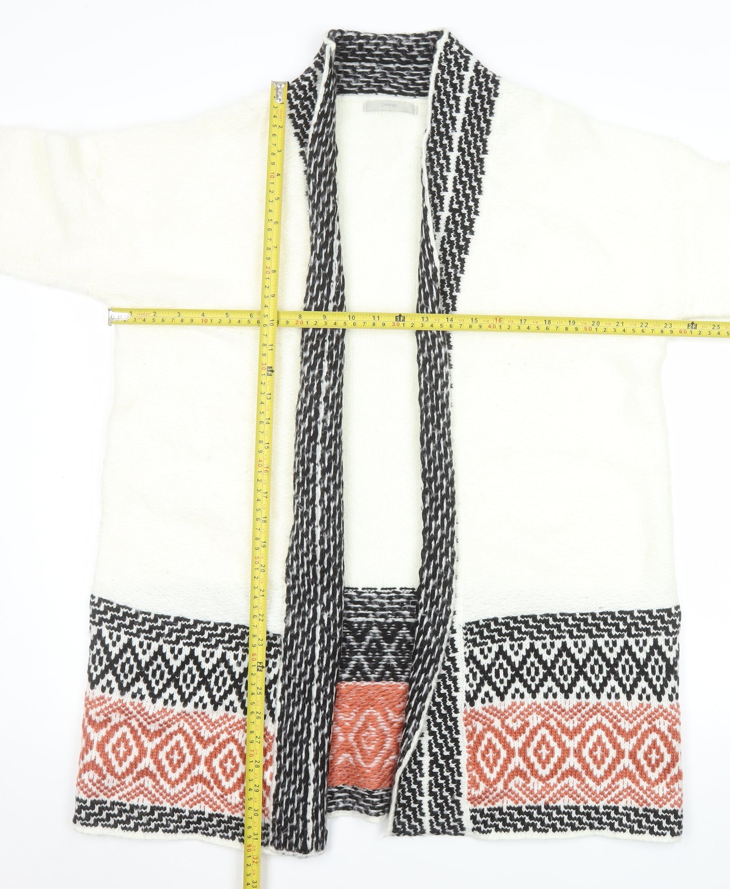 George Women's Ivory Aztec Knit Open Cardigan Size 18