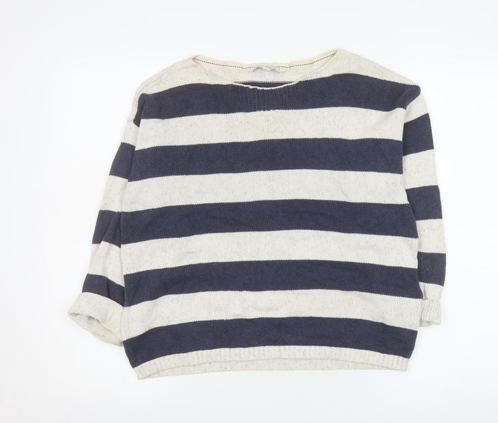 Fat Face Women’s Blue Stripe Cotton Boat Neck Jumper Size 12