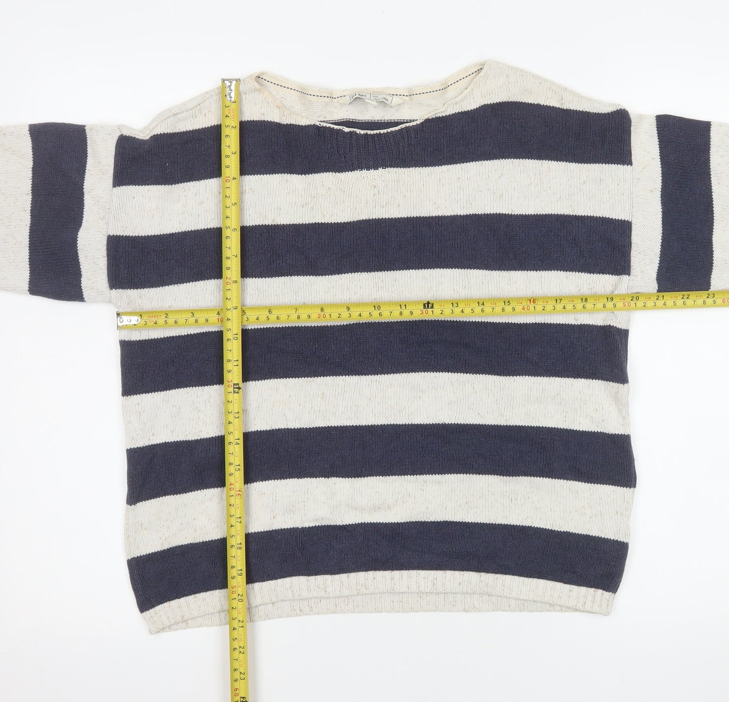 Fat Face Women’s Blue Stripe Cotton Boat Neck Jumper Size 12