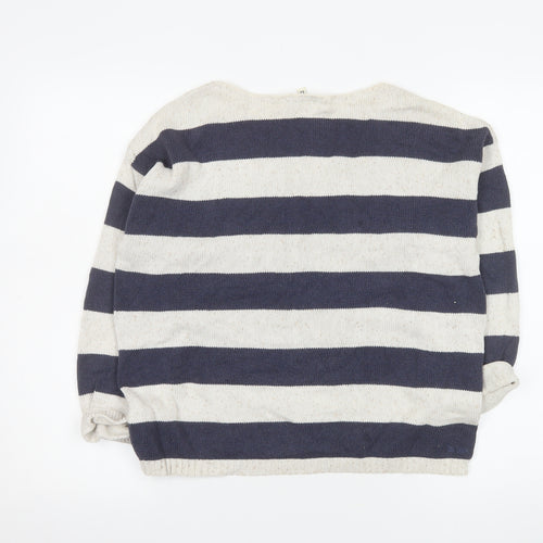Fat Face Women’s Blue Stripe Cotton Boat Neck Jumper Size 12