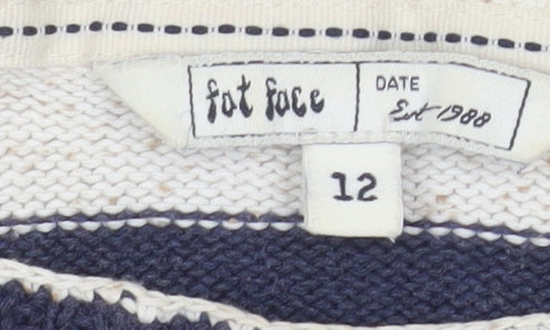 Fat Face Women’s Blue Stripe Cotton Boat Neck Jumper Size 12