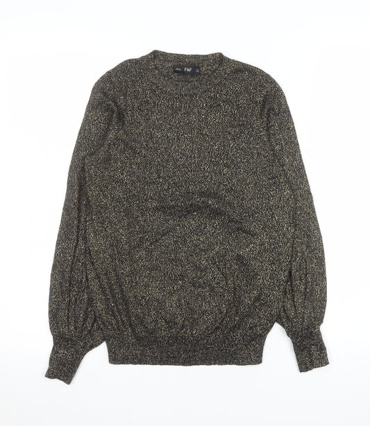 F&F Women’s Black Metallic Knit Long Sleeve Top Size 10