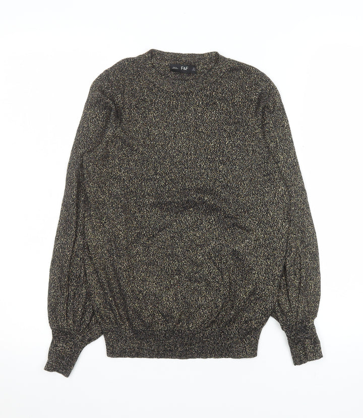 F&F Women’s Black Metallic Knit Long Sleeve Top Size 10