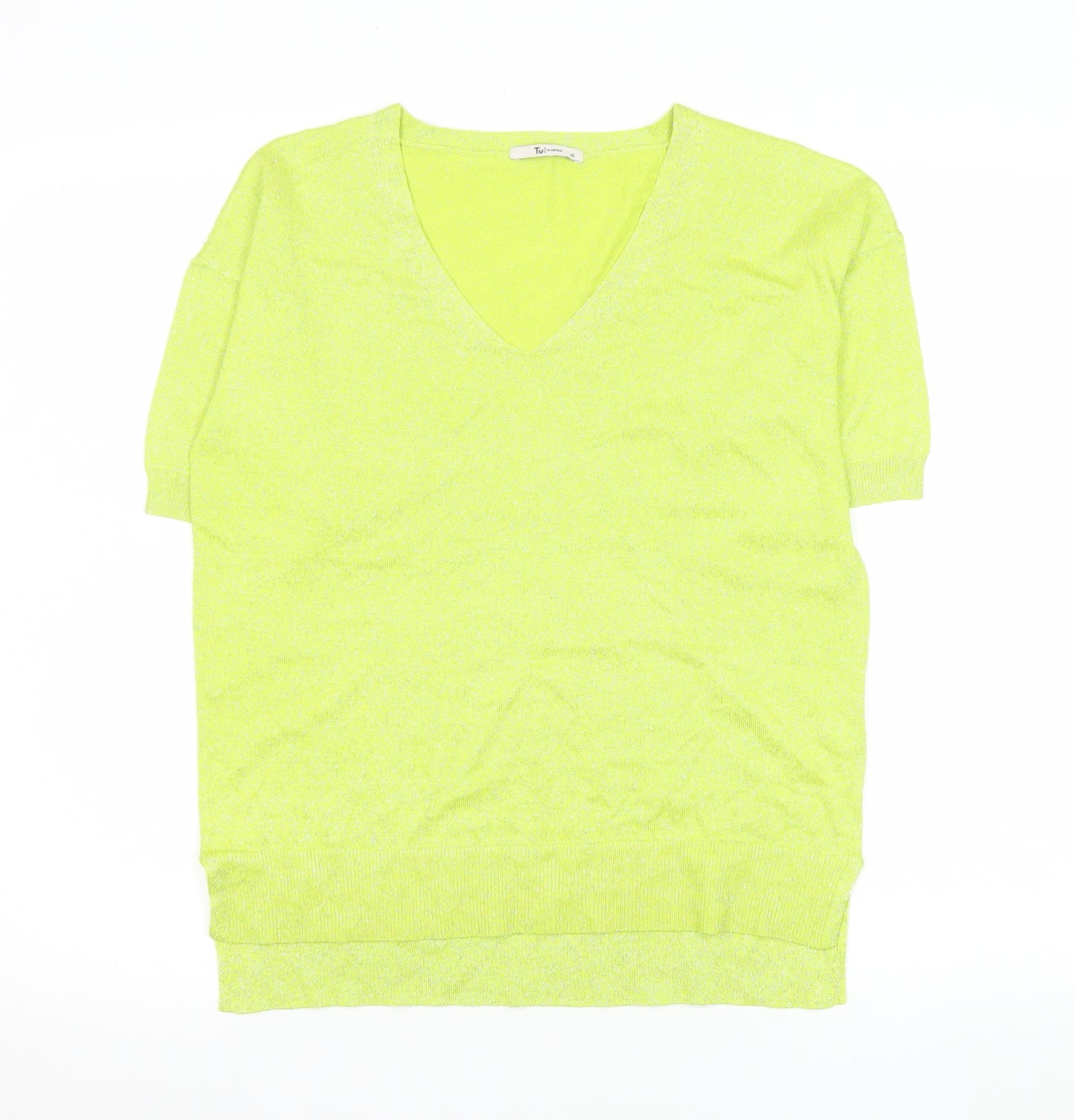 Tu Women's Yellow V-Neck Short Sleeve Knit T-Shirt Size 10