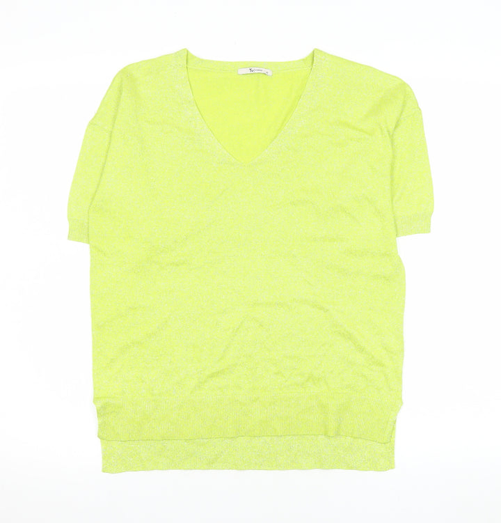 Tu Women's Yellow V-Neck Short Sleeve Knit T-Shirt Size 10