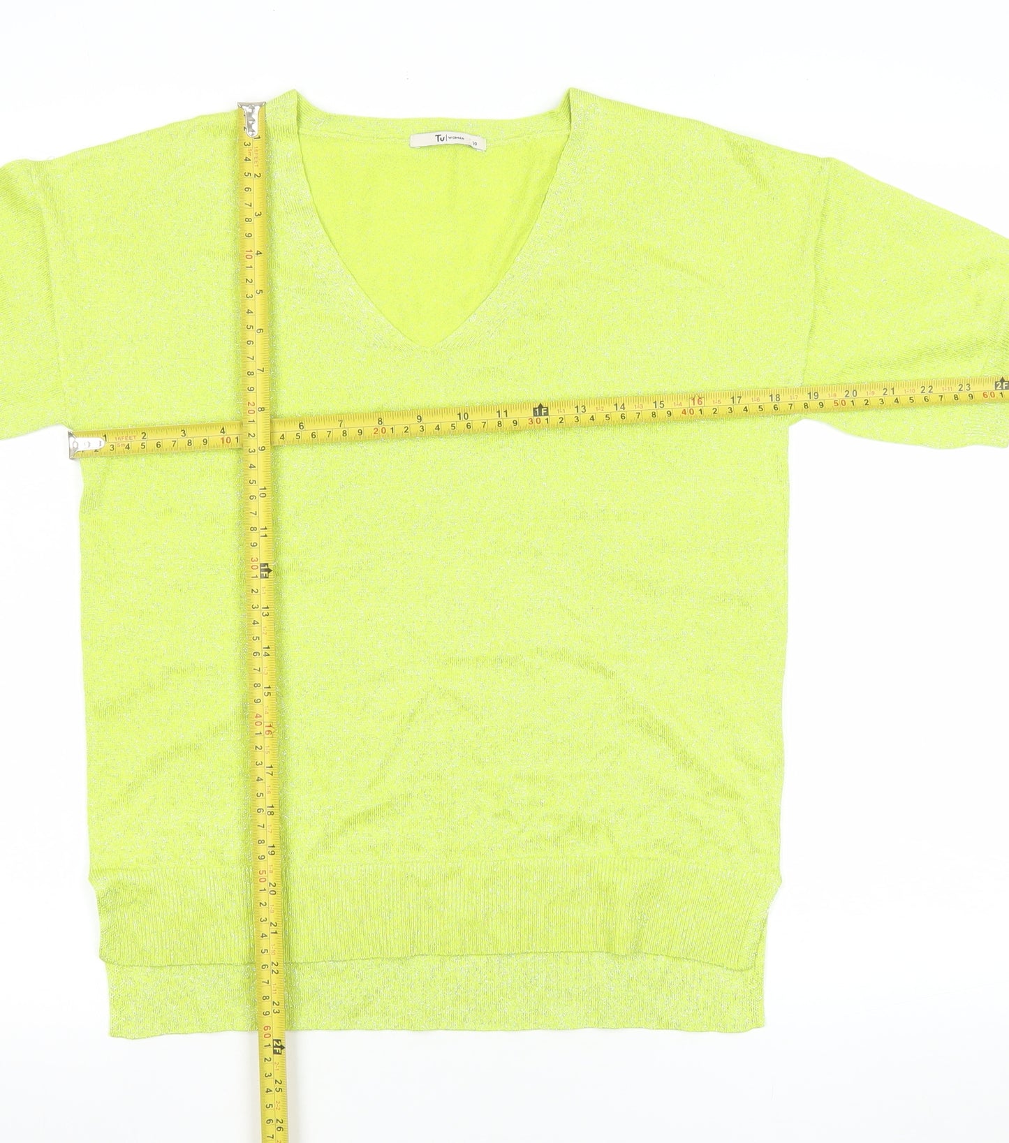 Tu Women's Yellow V-Neck Short Sleeve Knit T-Shirt Size 10