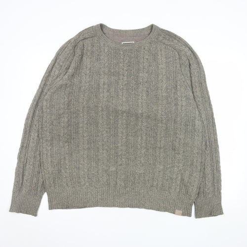 FatFace Mens Grey Cable-Knit Cotton Wool Jumper Size L
