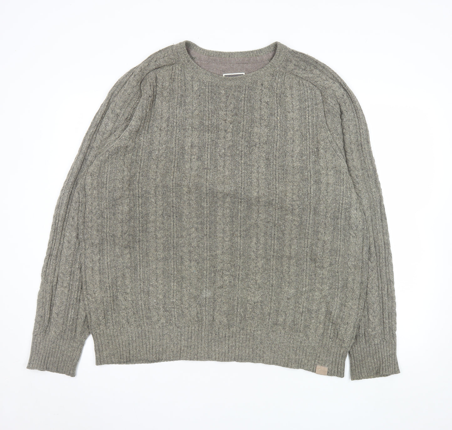 FatFace Mens Grey Cable-Knit Cotton Wool Jumper Size L