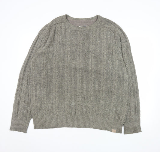 FatFace Mens Grey Cable-Knit Cotton Wool Jumper Size L