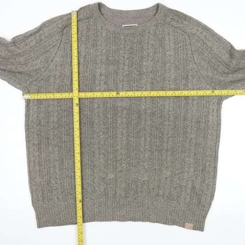 FatFace Mens Grey Cable-Knit Cotton Wool Jumper Size L