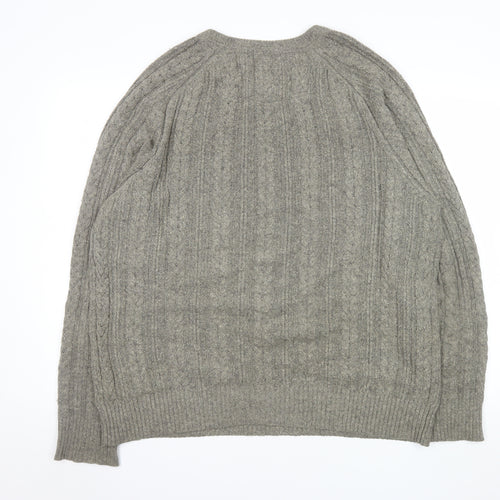 FatFace Mens Grey Cable-Knit Cotton Wool Jumper Size L