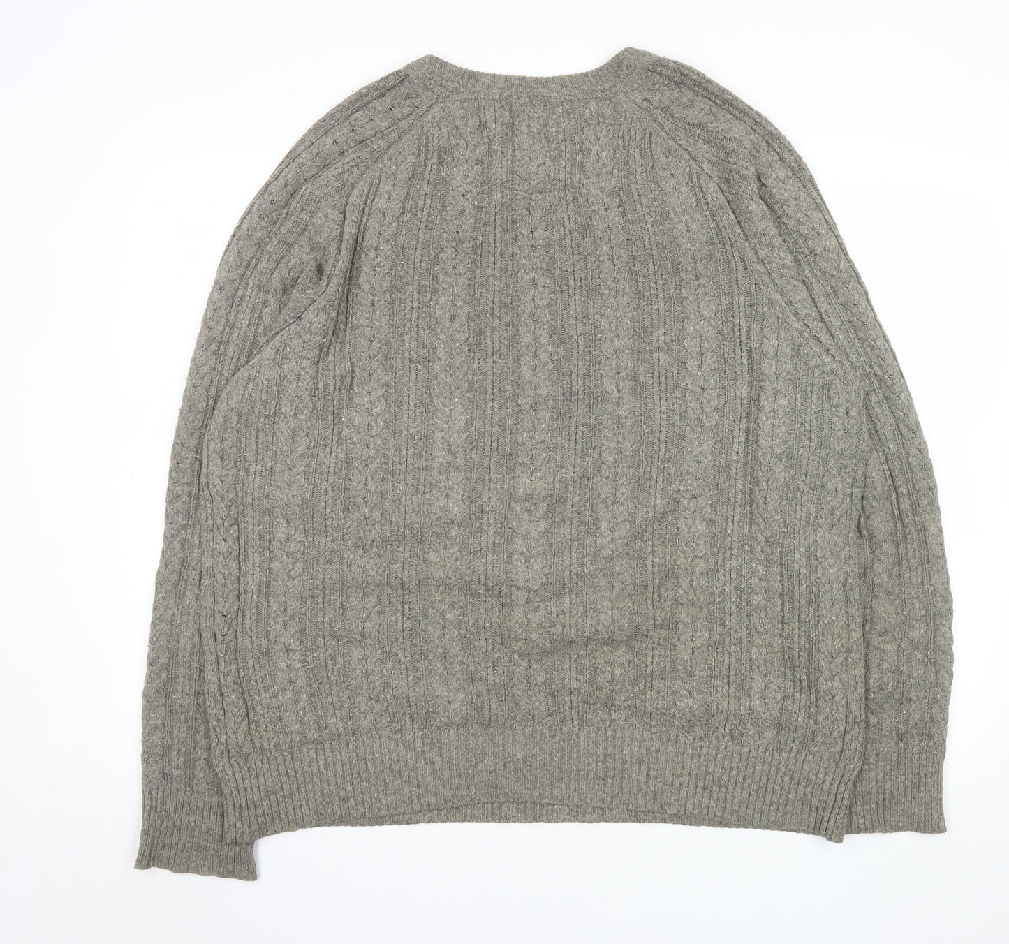 FatFace Mens Grey Cable-Knit Cotton Wool Jumper Size L