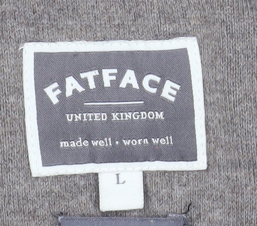 FatFace Mens Grey Cable-Knit Cotton Wool Jumper Size L