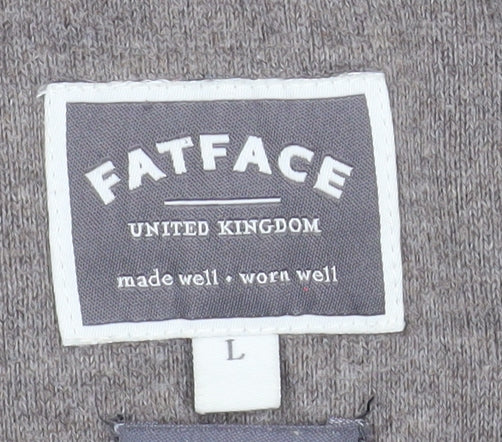 FatFace Mens Grey Cable-Knit Cotton Wool Jumper Size L