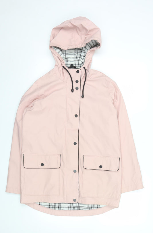 Topshop Women’s Pink Hooded Waterproof Rain Coat Jacket Size 10