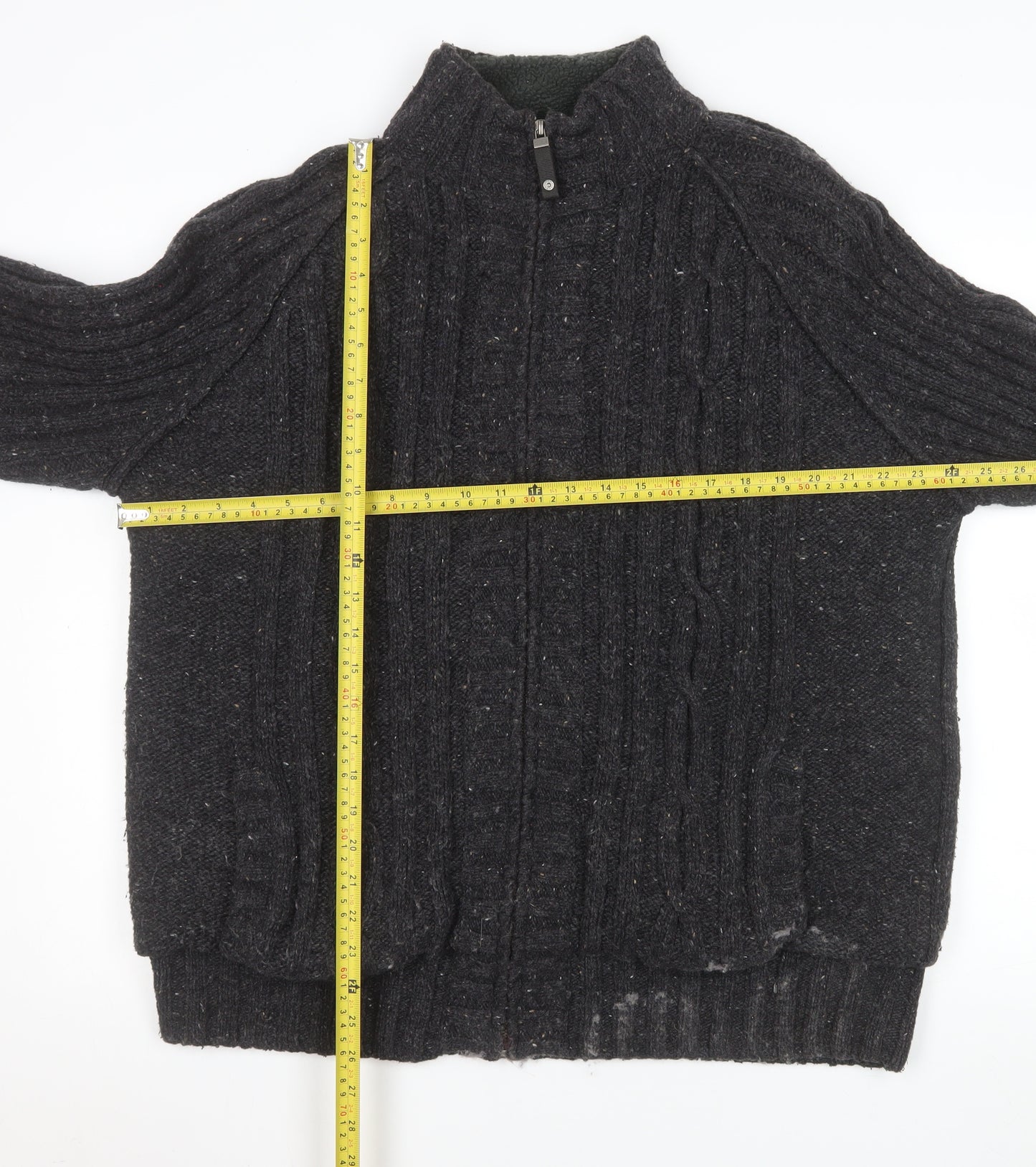 Next Men's Grey Full Zip Wool Blend Knit Jacket XL