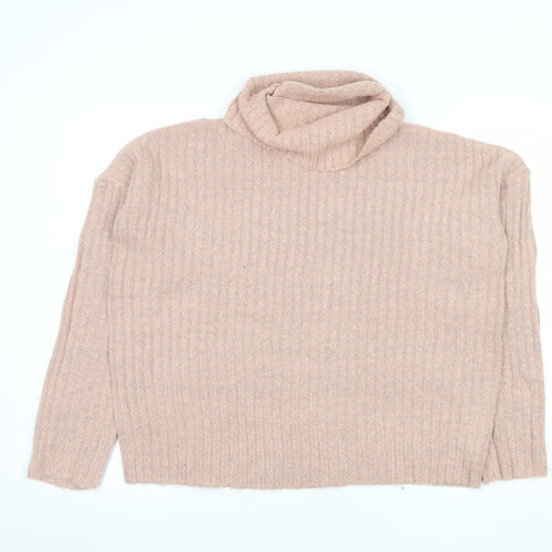 Brave Soul Womens Beige Roll Neck Ribbed Knit Jumper Size M