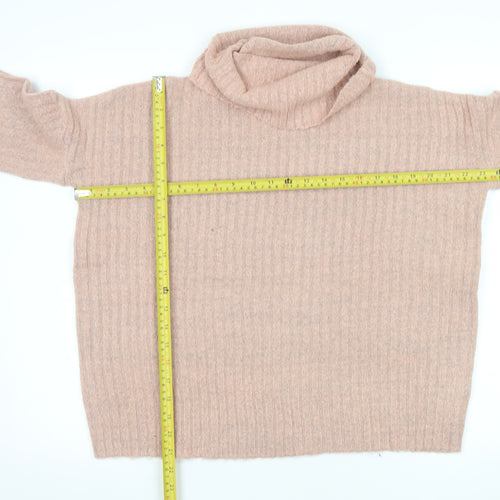 Brave Soul Womens Beige Roll Neck Ribbed Knit Jumper Size M