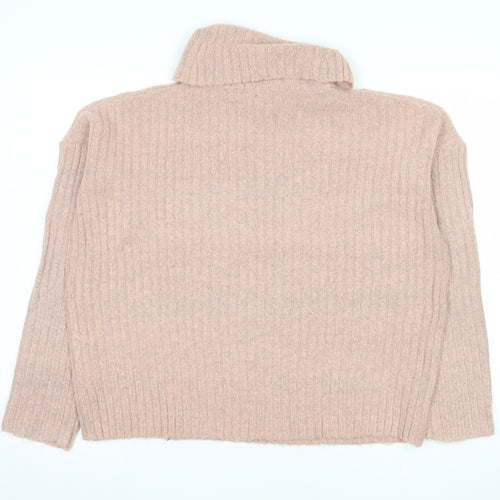Brave Soul Womens Beige Roll Neck Ribbed Knit Jumper Size M