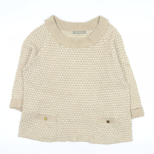 Marks and Spencer Women Beige Waffle Knit Pullover Jumper Size 12