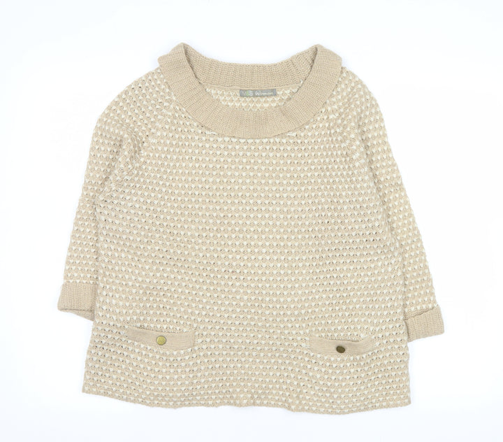 Marks and Spencer Women Beige Waffle Knit Pullover Jumper Size 12