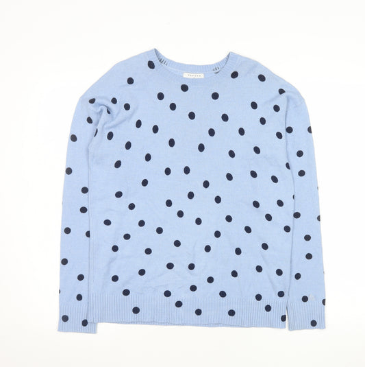 Papaya Women’s Blue Polka Dot Acrylic Crew Neck Jumper Size 8
