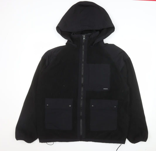 Zara Men's Black XL Hooded Fleece Jacket with Zip Pockets