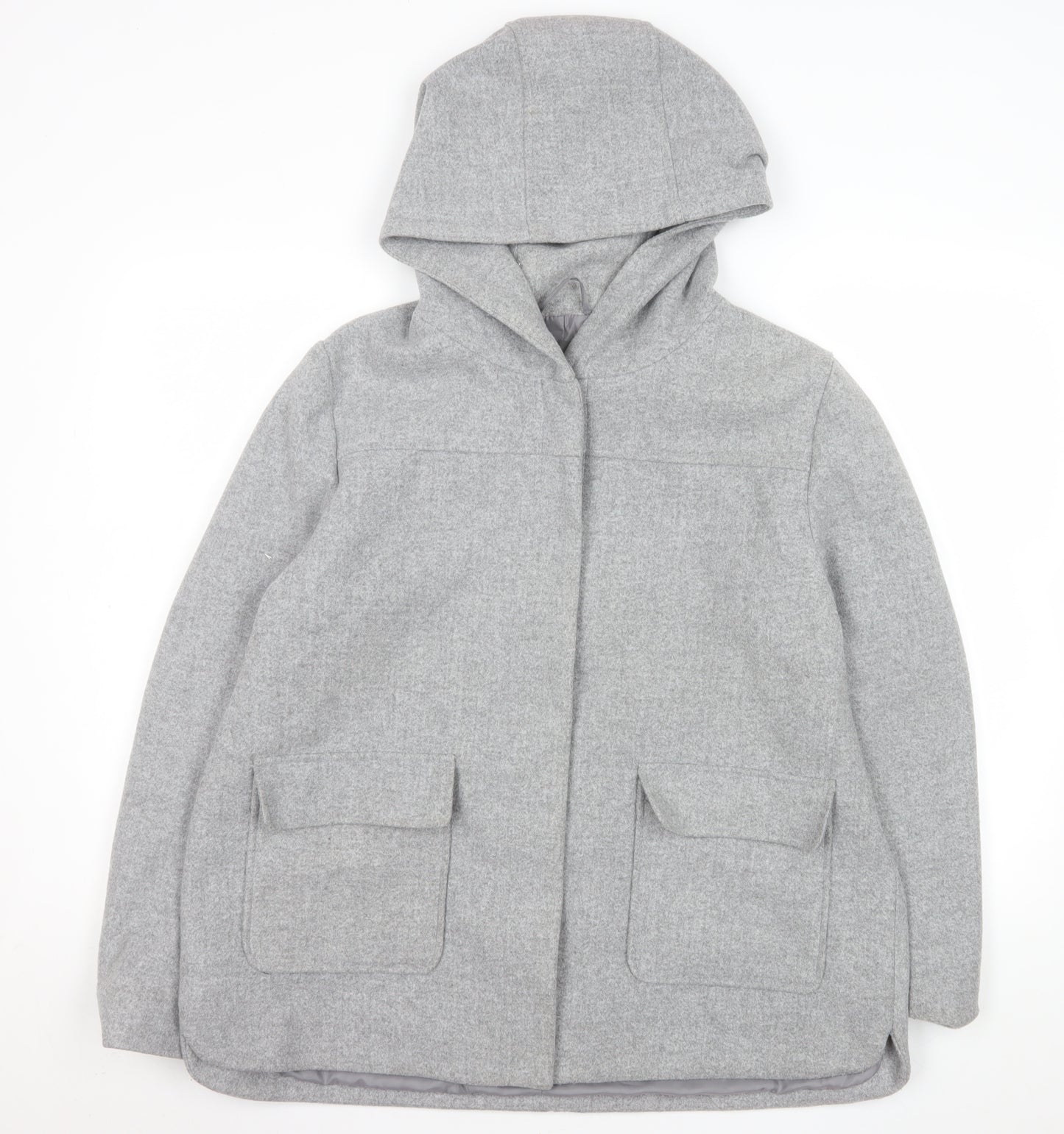 Primark Women’s Grey Wool Blend Hooded Mid-Length Coat UK 18
