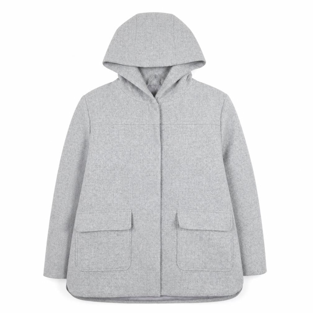 Front view of Primark Women’s Grey Wool Blend Hooded Mid-Length Coat UK 18