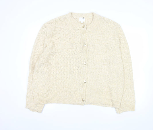 H&M Womens Beige Knit Cardigan XL Soft Cotton Blend