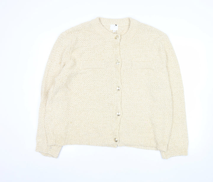 H&M Womens Beige Knit Cardigan XL Soft Cotton Blend
