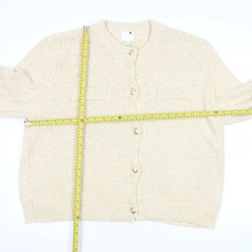 H&M Womens Beige Knit Cardigan XL Soft Cotton Blend