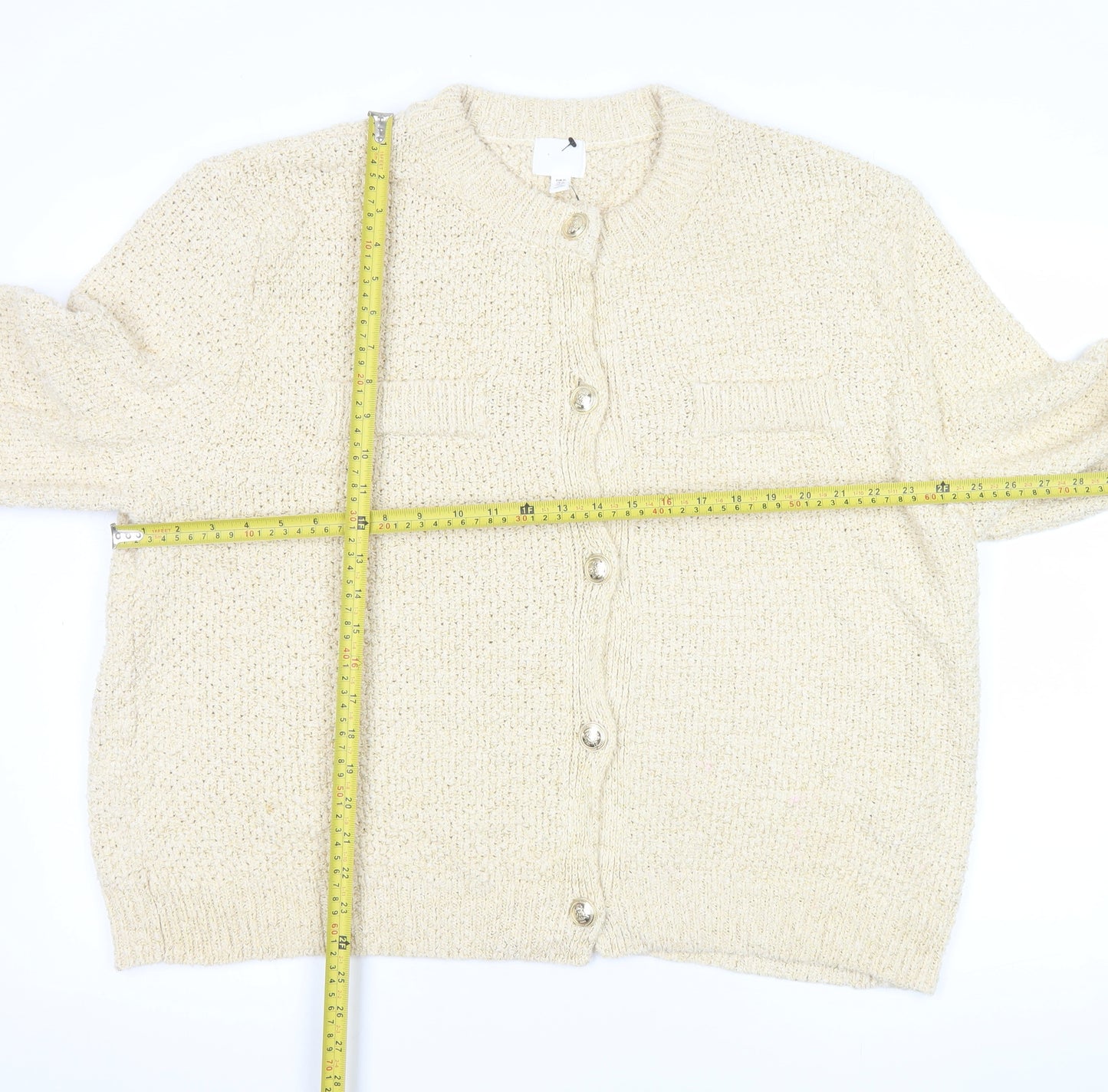 H&M Womens Beige Knit Cardigan XL Soft Cotton Blend