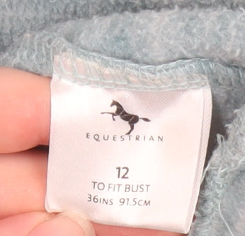 Equestrian Womens Light Blue Hooded Pullover Hoodie Size 12 Polyester