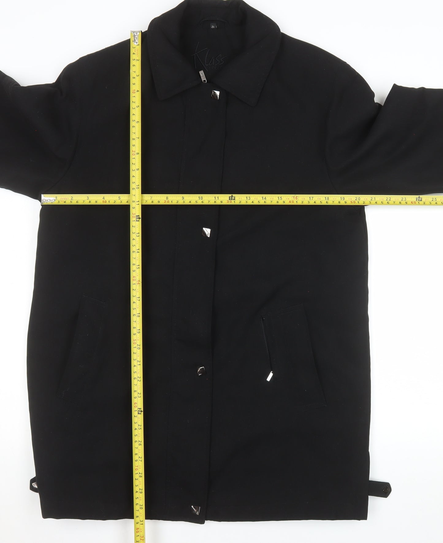 Klass Women's Black Long Overcoat Size 12 Regular Lined Polyester Classic