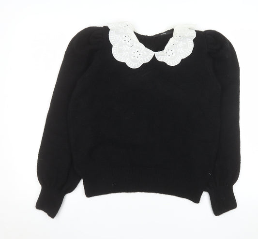 George Womens Black Collared Knit Blouse Size M 12-14 Long Sleeve