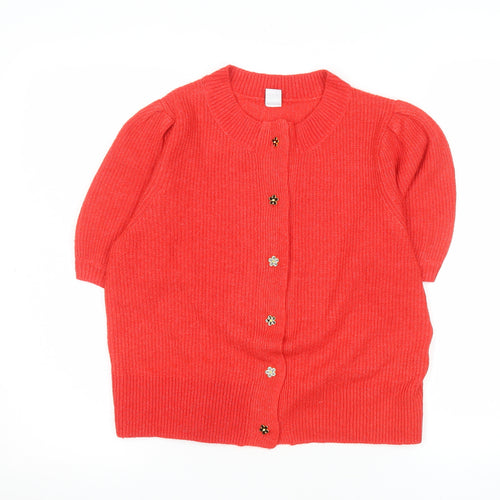 George Women's Red Short Sleeve Puff Knit Cardigan Size S