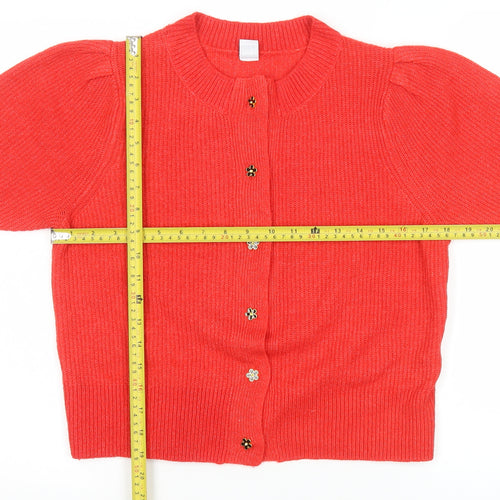 George Women's Red Short Sleeve Puff Knit Cardigan Size S