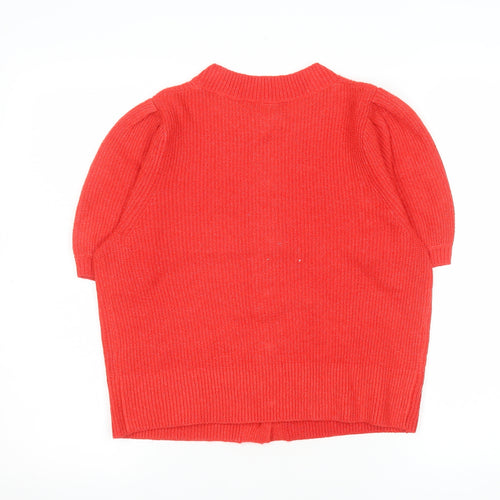 George Women's Red Short Sleeve Puff Knit Cardigan Size S