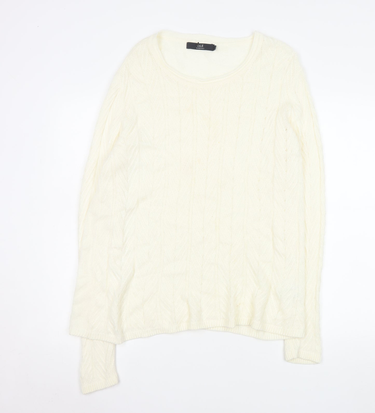 Isle Essentials Women Ivory Cable-Knit Pullover Jumper Size M 14-16 Acrylic