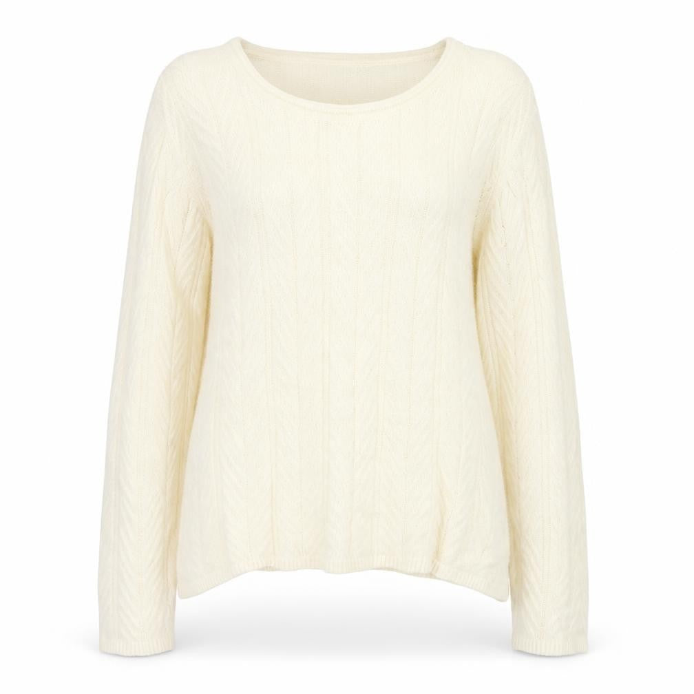 Front view of Isle Essentials Women Ivory Cable-Knit jumper, size M, 14-16 Acrylic