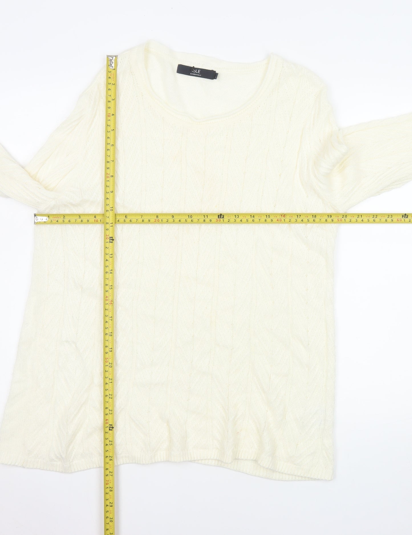 Isle Essentials Women Ivory Cable-Knit Pullover Jumper Size M 14-16 Acrylic