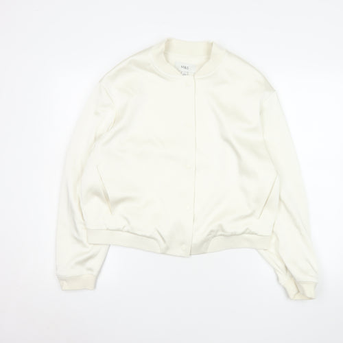 Marks and Spencer Women's Ivory Bomber Jacket Size 16 Lined Casual